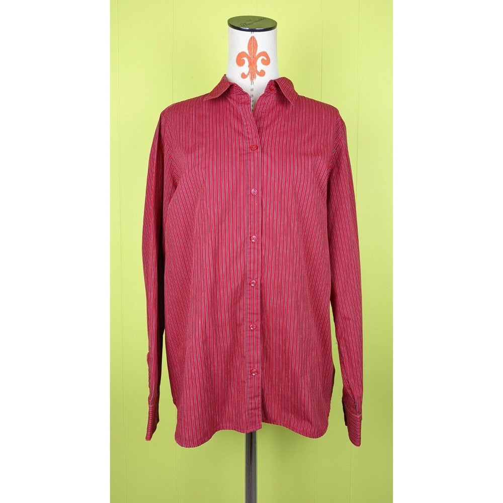 George Women's Plus Sz Red Striped Long Sleeve Button Up Shirt Career